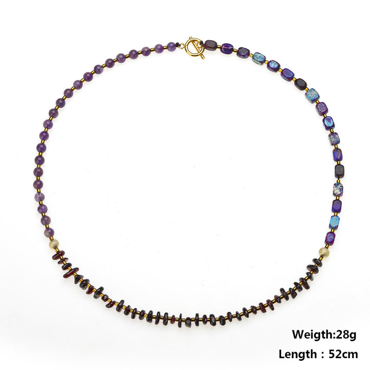Pulsera de cuentas de piedra emperador violeta, amatista y granate de Olivenorma