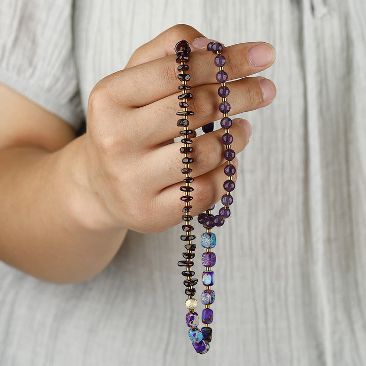 Pulsera de cuentas de piedra emperador violeta, amatista y granate de Olivenorma