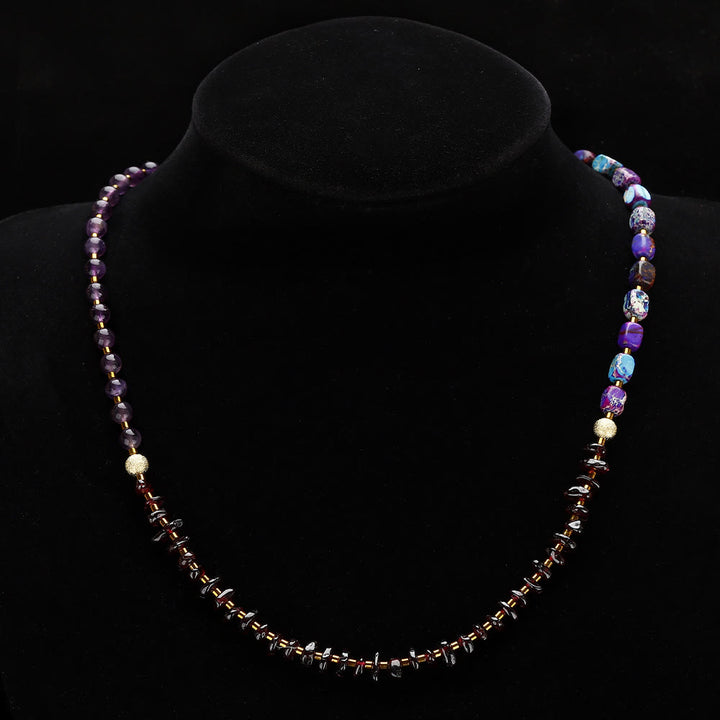 Pulsera de cuentas de piedra emperador violeta, amatista y granate de Olivenorma