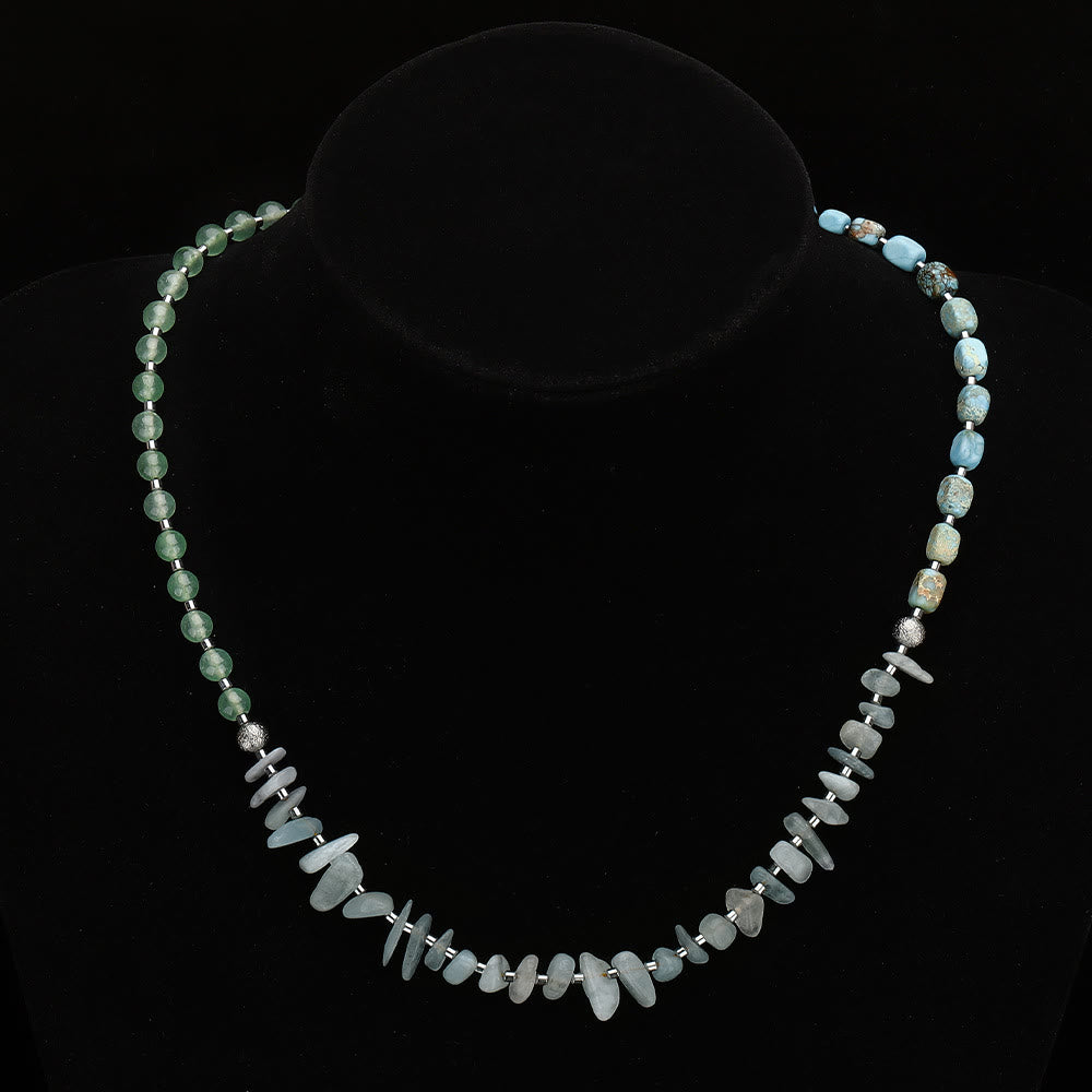 Pulsera de cuentas de aventurina verde con piedra emperadora y aguamarina de Olivenorma