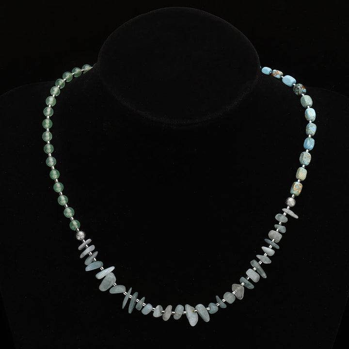 Pulsera de cuentas de aventurina verde con piedra emperadora y aguamarina de Olivenorma