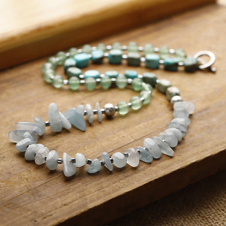 Pulsera de cuentas de aventurina verde con piedra emperadora y aguamarina de Olivenorma