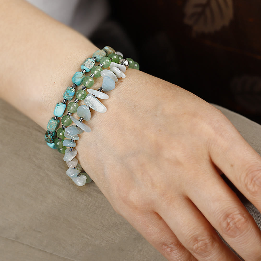 Pulsera de cuentas de aventurina verde con piedra emperadora y aguamarina de Olivenorma
