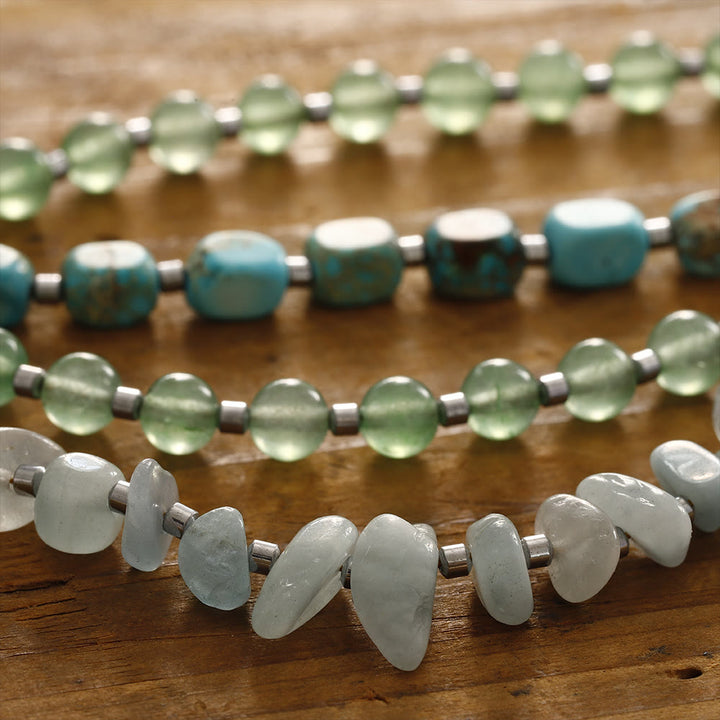 Pulsera de cuentas de aventurina verde con piedra emperadora y aguamarina de Olivenorma