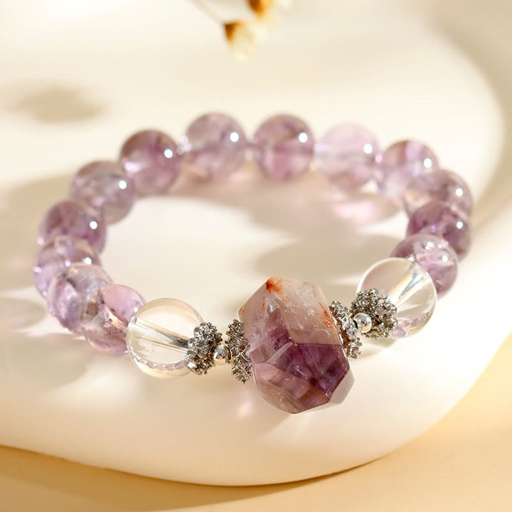 Pulsera de cuentas de cristal transparente de amatista natural de 12 mm de Olivenorma