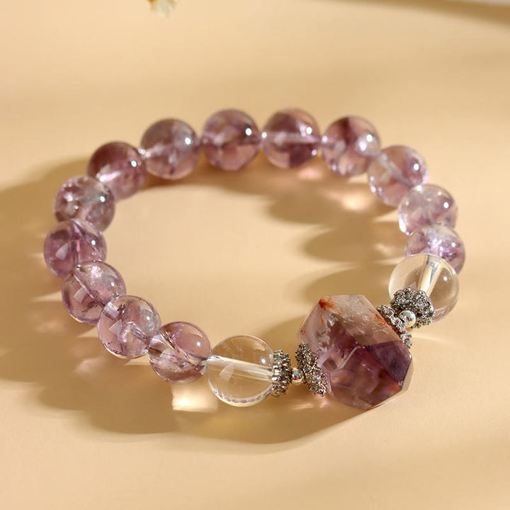 Pulsera de cuentas de cristal transparente de amatista natural de 12 mm de Olivenorma