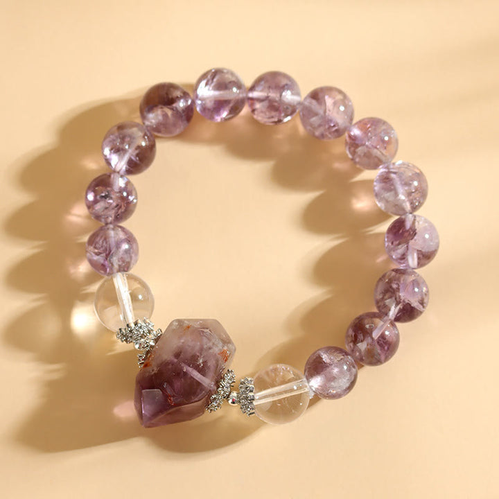 Pulsera de cuentas de cristal transparente de amatista natural de 12 mm de Olivenorma