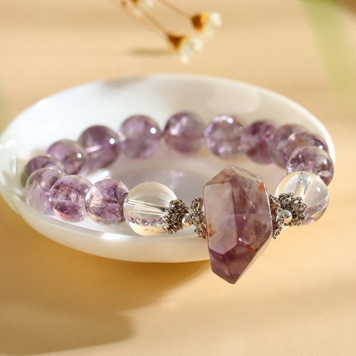 Pulsera de cuentas de cristal transparente de amatista natural de 12 mm de Olivenorma