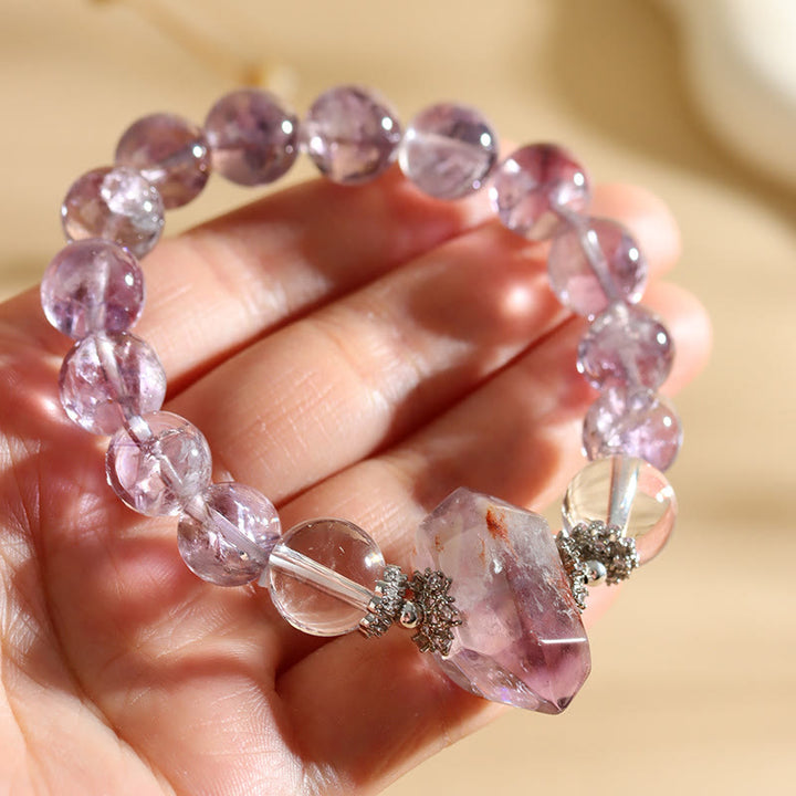 Pulsera de cuentas de cristal transparente de amatista natural de 12 mm de Olivenorma