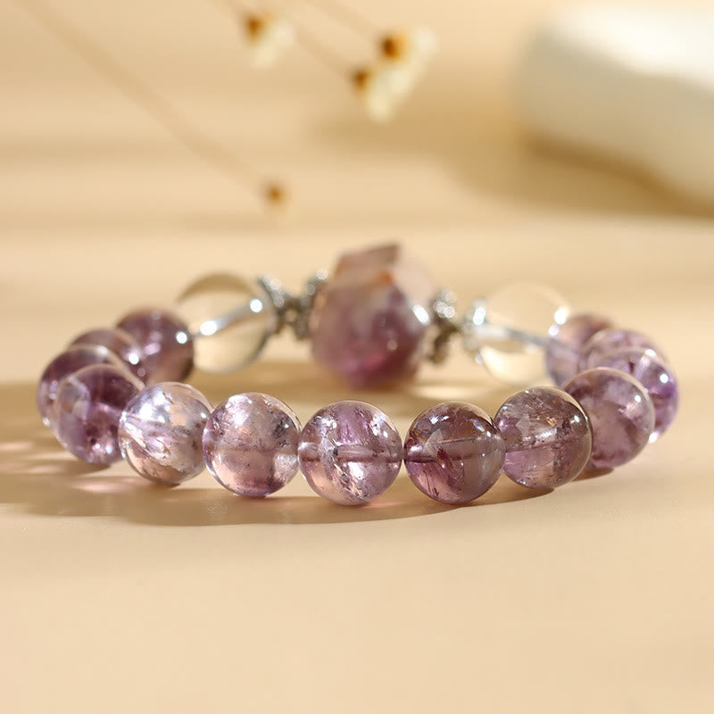 Pulsera de cuentas de cristal transparente de amatista natural de 12 mm de Olivenorma