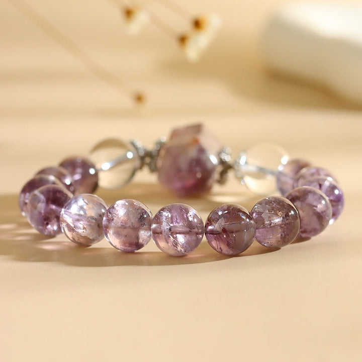Pulsera de cuentas de cristal transparente de amatista natural de 12 mm de Olivenorma