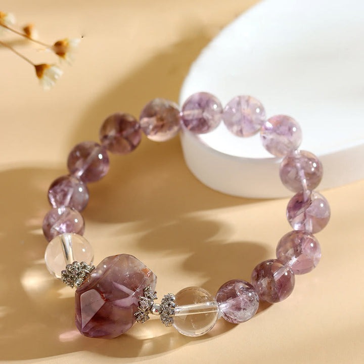 Pulsera de cuentas de cristal transparente de amatista natural de 12 mm de Olivenorma
