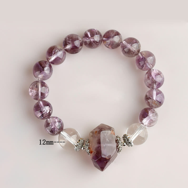 Pulsera de cuentas de cristal transparente de amatista natural de 12 mm de Olivenorma