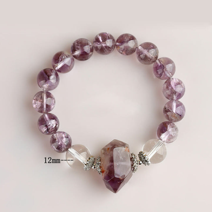 Pulsera de cuentas de cristal transparente de amatista natural de 12 mm de Olivenorma