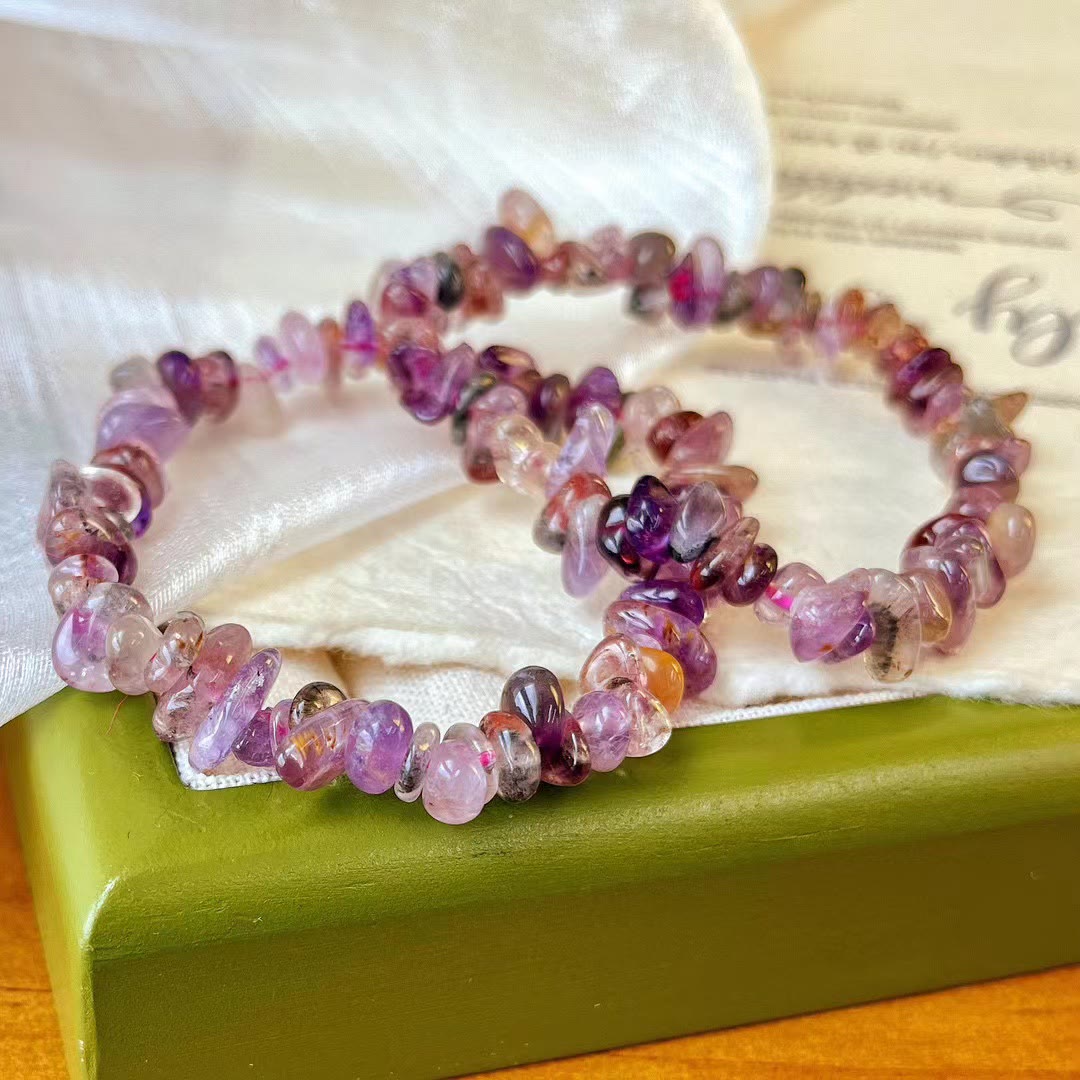 Pulsera de cuentas de amatista de cristal Super Seven de Olivenorma