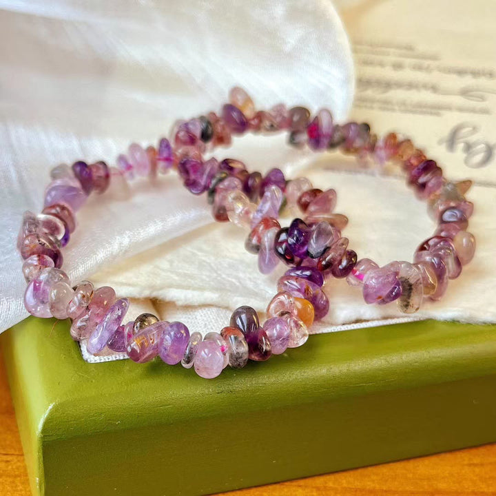 Pulsera de cuentas de amatista de cristal Super Seven de Olivenorma
