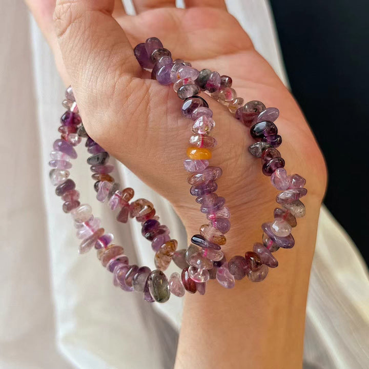 Pulsera de cuentas de amatista de cristal Super Seven de Olivenorma
