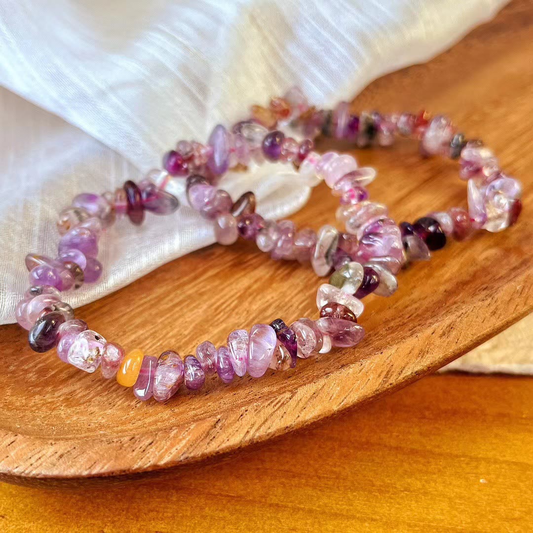 Pulsera de cuentas de amatista de cristal Super Seven de Olivenorma