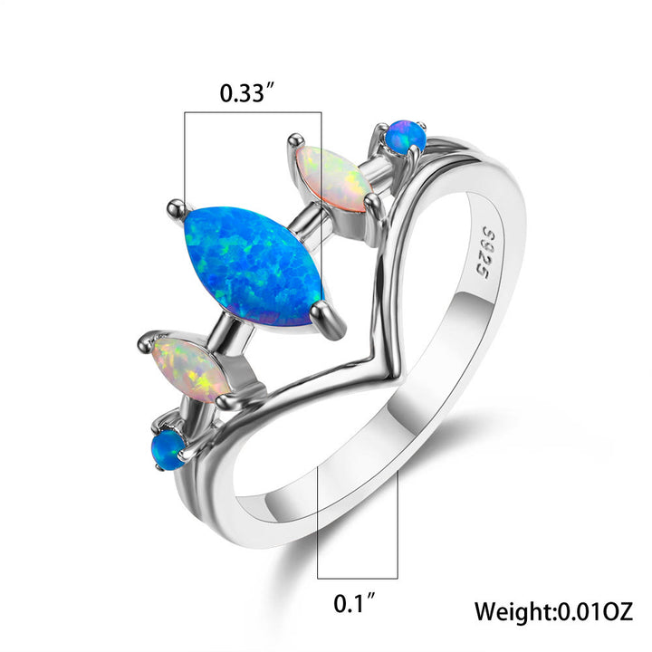 Anillo con corona de ópalo azul y blanco natural de Olivenorma