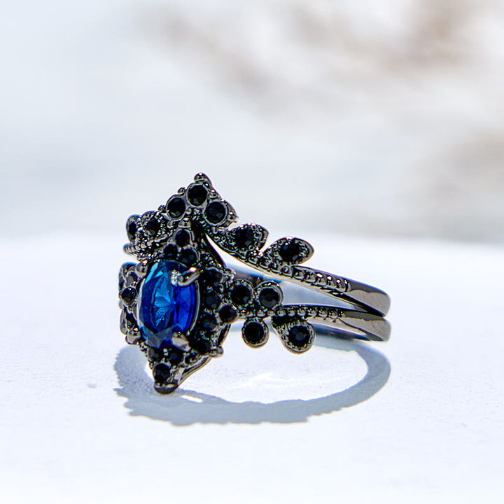 Juego de 2 anillos de compromiso de zafiro natural de Olivenorma