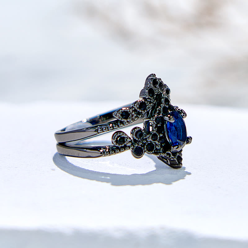 Juego de 2 anillos de compromiso de zafiro natural de Olivenorma