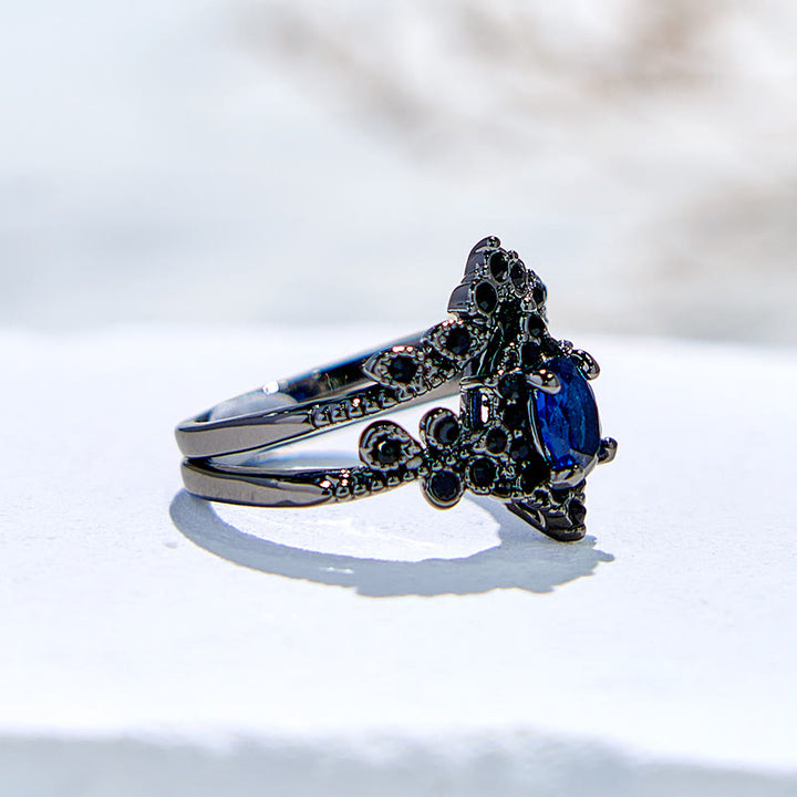Juego de 2 anillos de compromiso de zafiro natural de Olivenorma