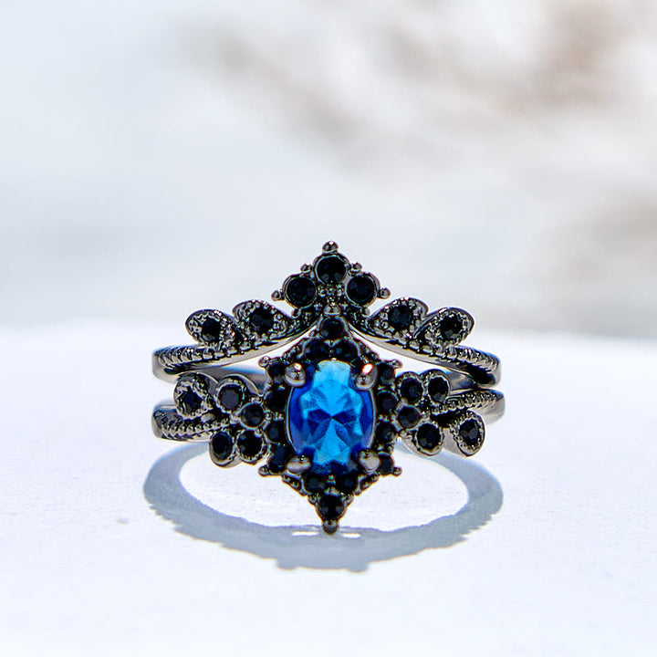 Juego de 2 anillos de compromiso de zafiro natural de Olivenorma