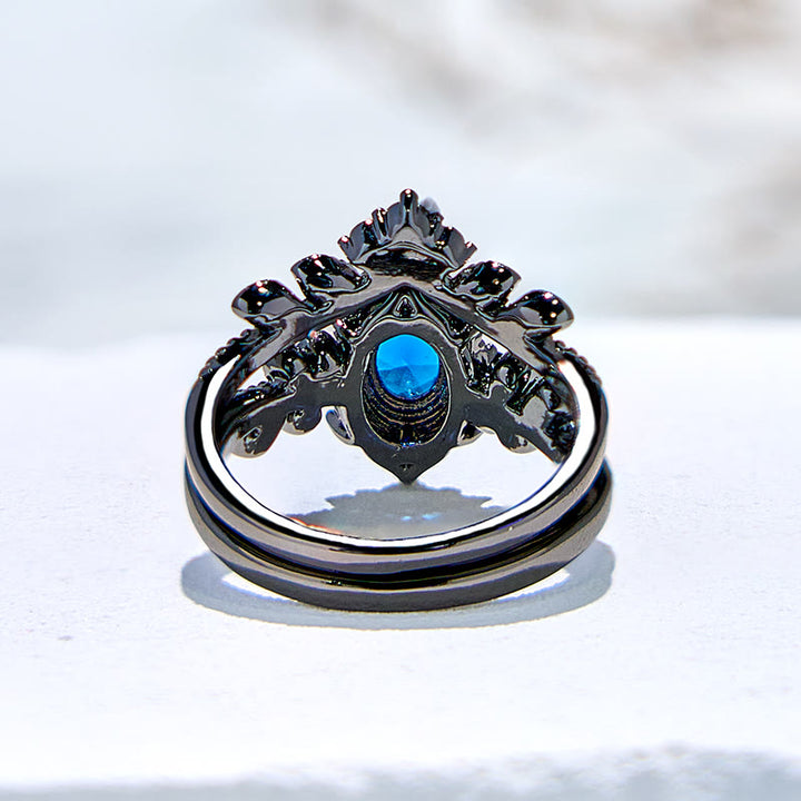 Juego de 2 anillos de compromiso de zafiro natural de Olivenorma