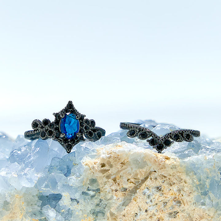 Juego de 2 anillos de compromiso de zafiro natural de Olivenorma