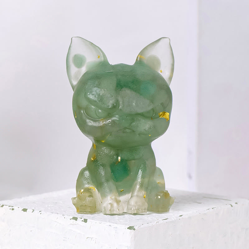 Decoración con piedras preciosas de bulldog con expresión seria de epoxi de cristal Olivenorma