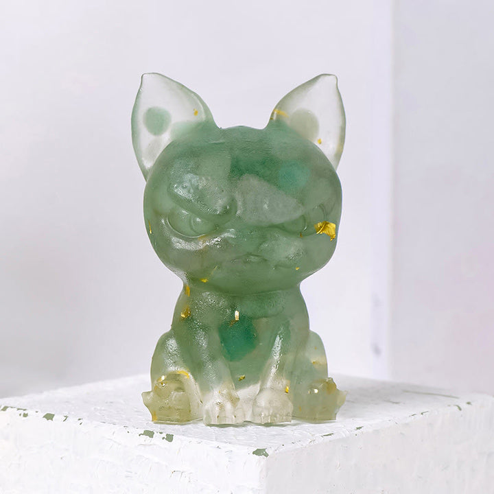 Decoración con piedras preciosas de bulldog con expresión seria de epoxi de cristal Olivenorma