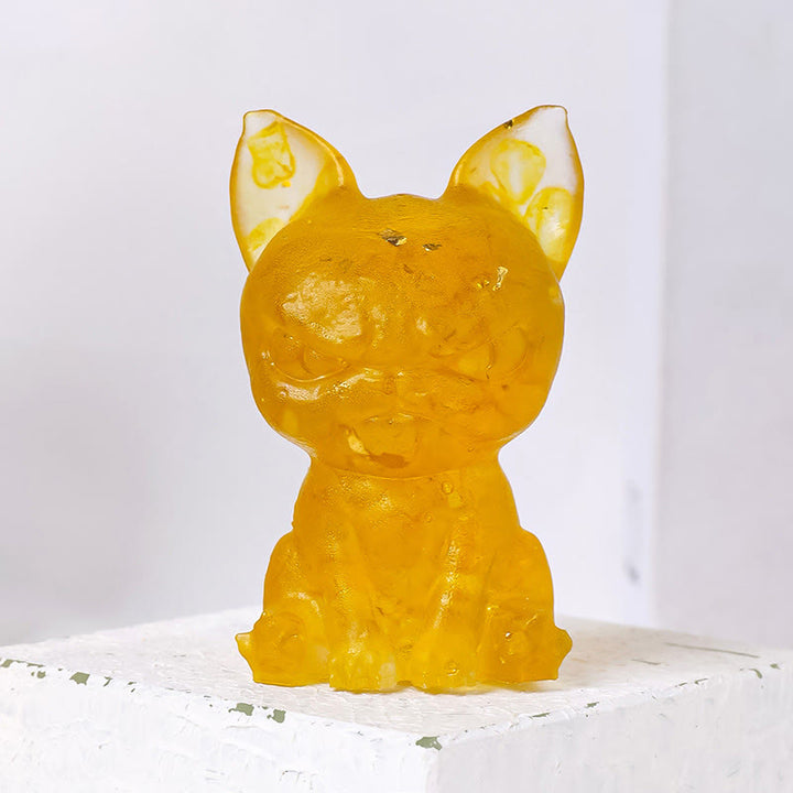 Decoración con piedras preciosas de bulldog con expresión seria de epoxi de cristal Olivenorma