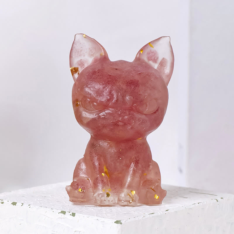 Decoración con piedras preciosas de bulldog con expresión seria de epoxi de cristal Olivenorma