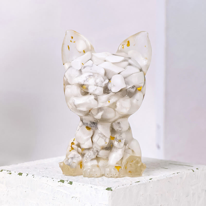 Decoración con piedras preciosas de bulldog con expresión seria de epoxi de cristal Olivenorma