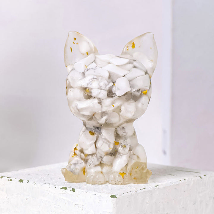 Decoración con piedras preciosas de bulldog con expresión seria de epoxi de cristal Olivenorma