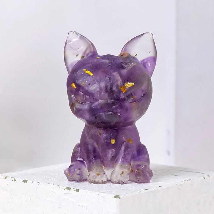 Decoración con piedras preciosas de bulldog con expresión seria de epoxi de cristal Olivenorma