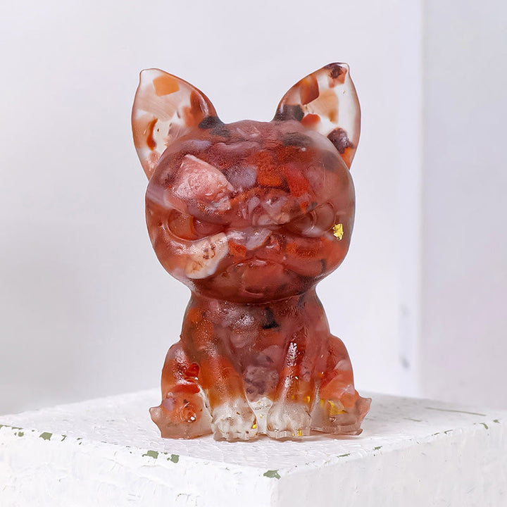 Decoración con piedras preciosas de bulldog con expresión seria de epoxi de cristal Olivenorma