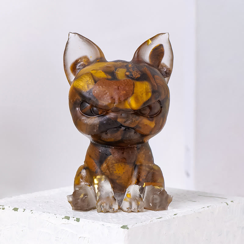 Decoración con piedras preciosas de bulldog con expresión seria de epoxi de cristal Olivenorma