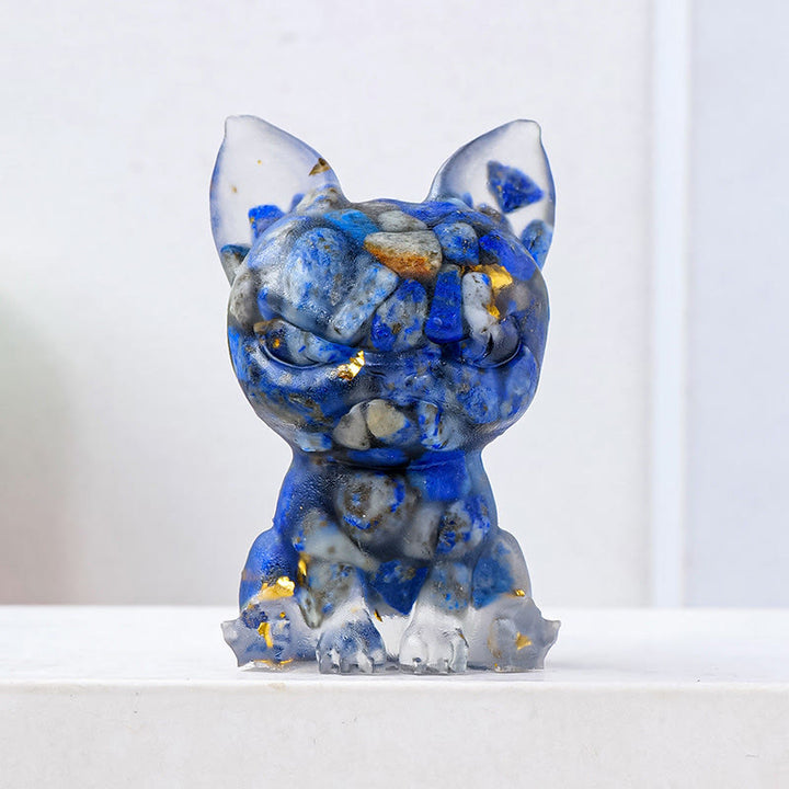 Decoración con piedras preciosas de bulldog con expresión seria de epoxi de cristal Olivenorma