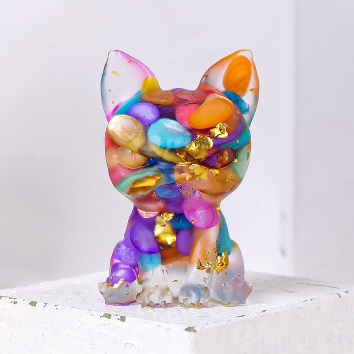 Decoración con piedras preciosas de bulldog con expresión seria de epoxi de cristal Olivenorma