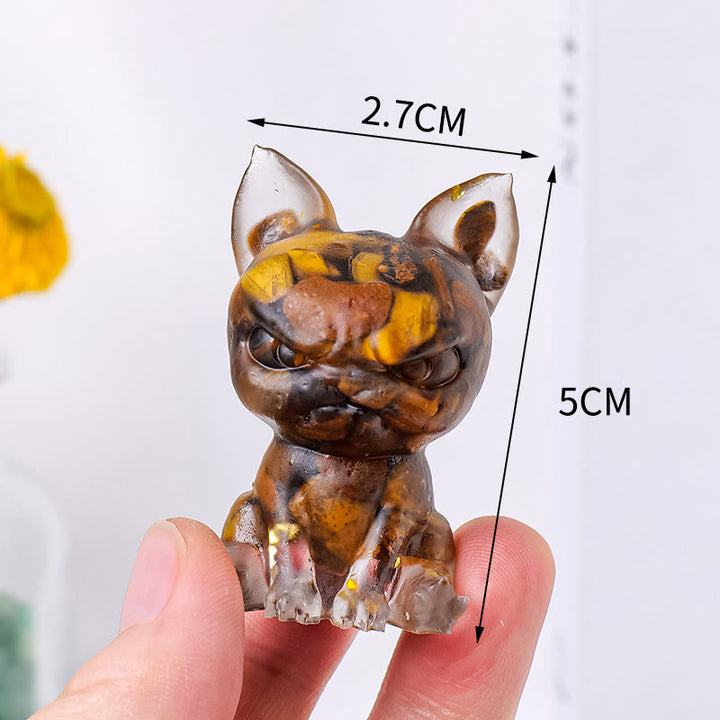 Decoración con piedras preciosas de bulldog con expresión seria de epoxi de cristal Olivenorma