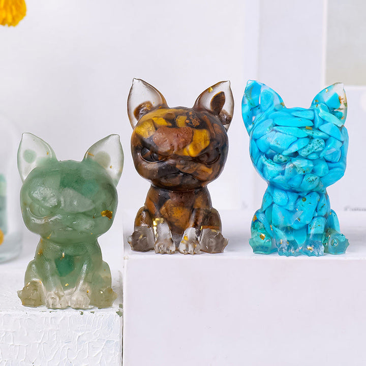 Decoración con piedras preciosas de bulldog con expresión seria de epoxi de cristal Olivenorma