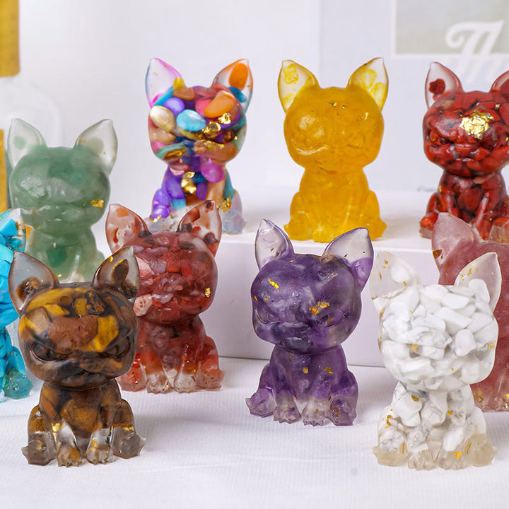 Decoración con piedras preciosas de bulldog con expresión seria de epoxi de cristal Olivenorma