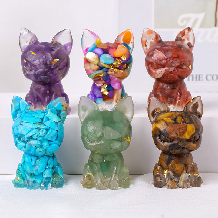 Decoración con piedras preciosas de bulldog con expresión seria de epoxi de cristal Olivenorma