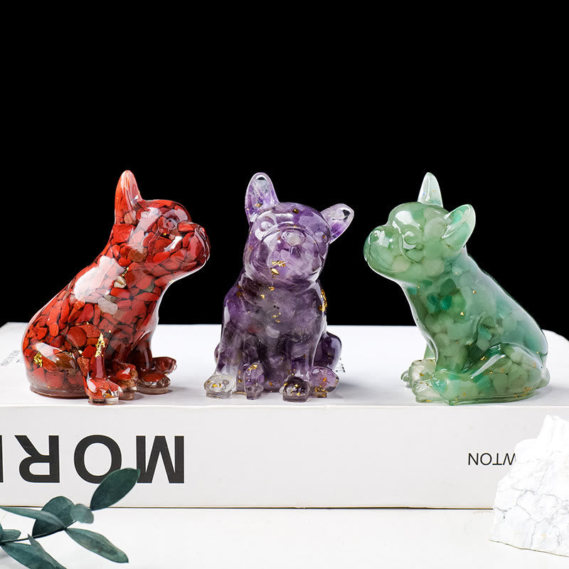Decoración con piedras preciosas de bulldog francés de cristal epoxi de Olivenorma