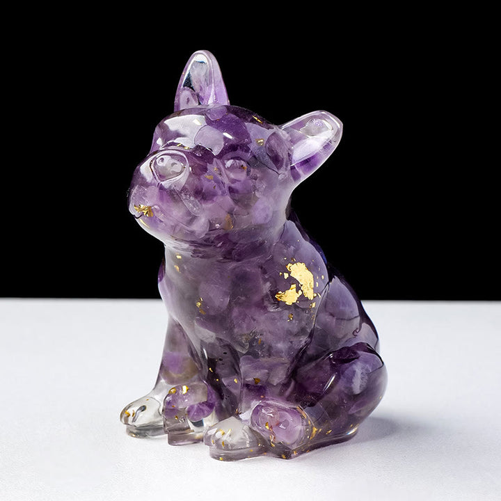 Decoración con piedras preciosas de bulldog francés de cristal epoxi de Olivenorma