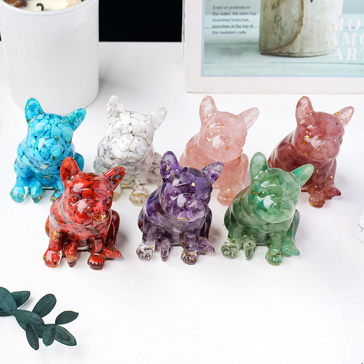Decoración con piedras preciosas de bulldog francés de cristal epoxi de Olivenorma