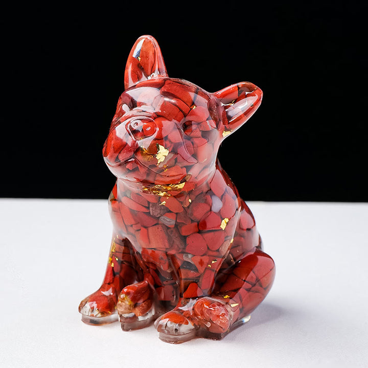 Decoración con piedras preciosas de bulldog francés de cristal epoxi de Olivenorma