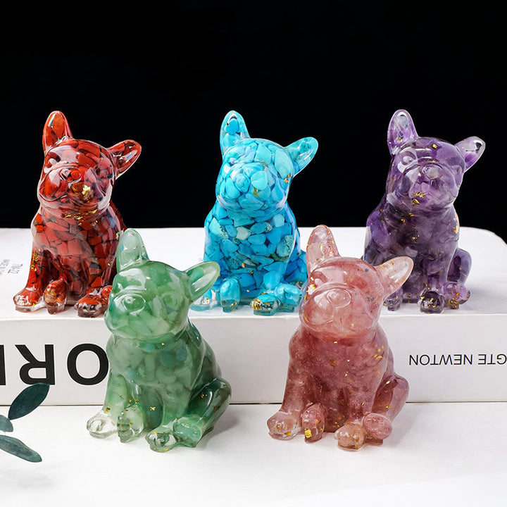 Decoración con piedras preciosas de bulldog francés de cristal epoxi de Olivenorma