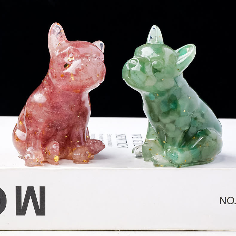Decoración con piedras preciosas de bulldog francés de cristal epoxi de Olivenorma